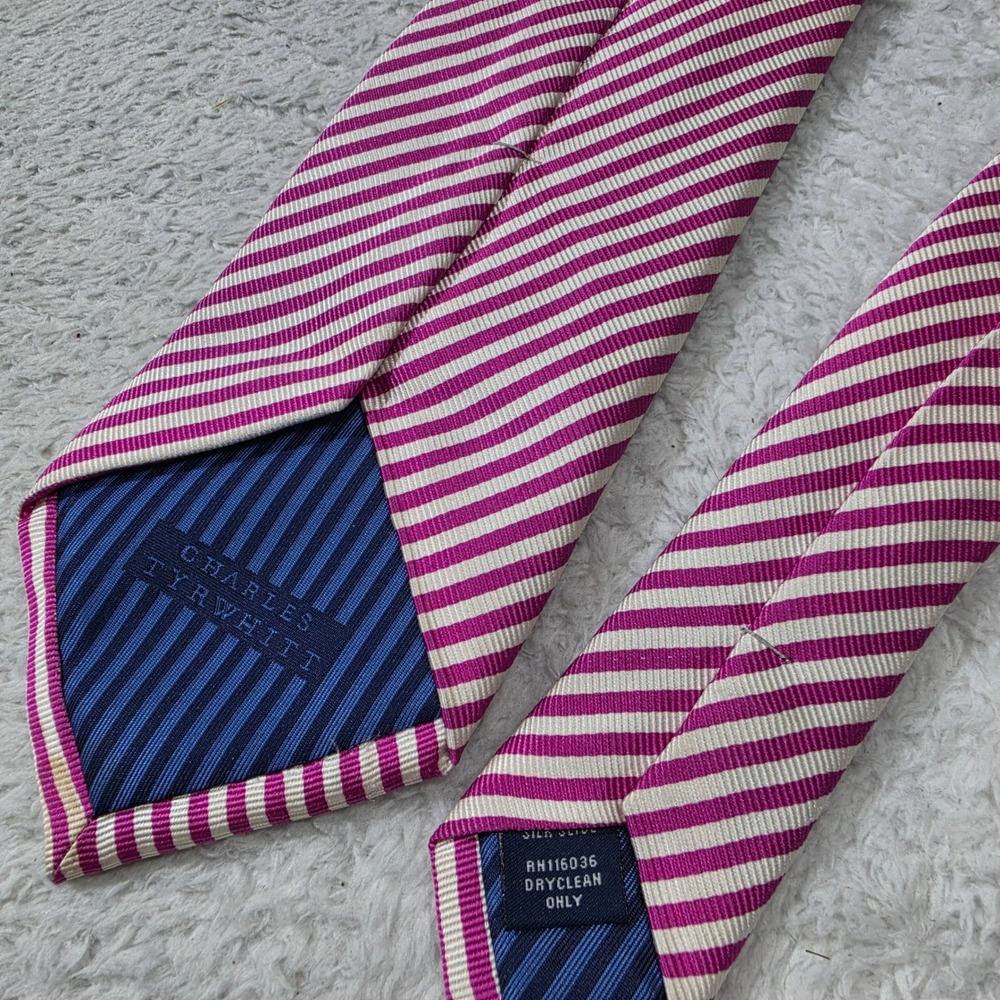 Charles Tyrwhitt Tie Mens OS Pink Striped Silk Jermyn Street London